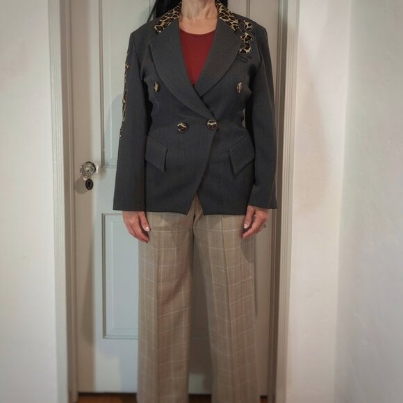 Rare VINTAGE 90s Made In France Bestini “Pop Art” Wool Leopard Detailed Jkt Sz 4 - Picture 3 of 15